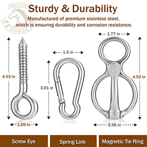 4-Pack Magnetic Horse Tie Rings Humane Safe Tying Retracting Stress Relief