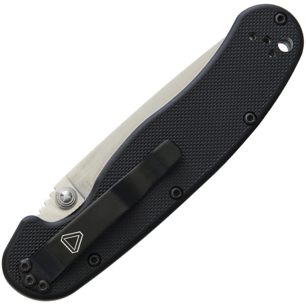 Ontario Knife Company Rat 2, Satin D2 Tool Steel Drop-Point Blade Folding Pocket Knife, Black Handle Liner Lock Knife, Everyday Carry Knife – ON8828