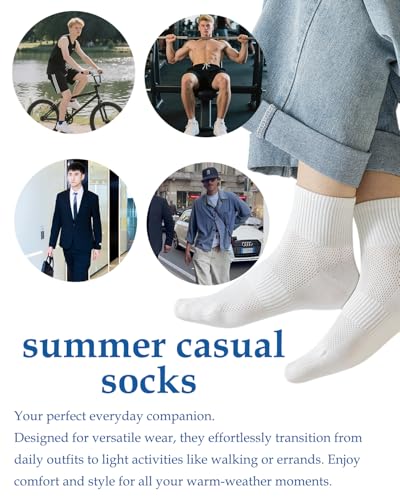 Men's Spring & Summer Socks 6 Pairs - Casual, Breathable, Deodorant - Black-White-Dark Grey-Dark Blue, MapleLeafSwallow
