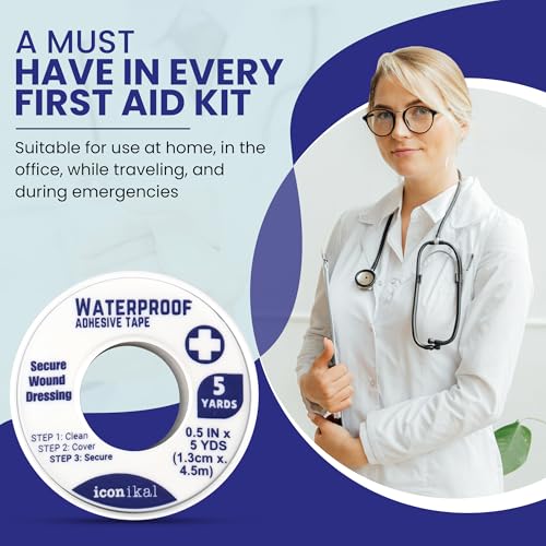 Waterproof First Aid Tape - 8 Pack Medical Adhesive Tape 0.5 x 180 Inches