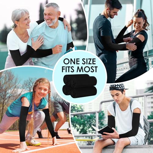 UV Sun Protection Arm Sleeves - 4 Pairs Black for Men & Women