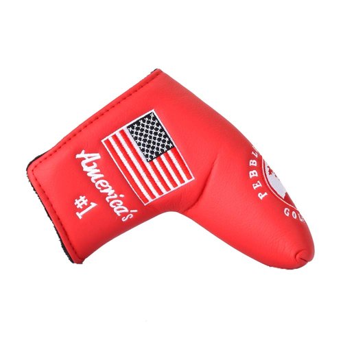 PLUSKER Golf Blade Putter Head Cover with Pebble Beach and USA American Flag Pattern Red Leather Creative Putters Club Protector