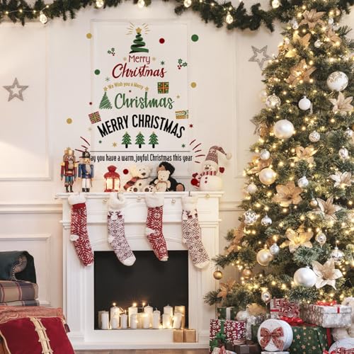 Christmas Wall Decals Christmas Quotes Trees Gift Boxes Wall Clings Decals Xmas Stickers Decorations for Home Party Windows Greeting Cards