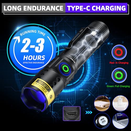 DARKBEAM UV Light Flashlight Black Light 365nm, 3 LED Mini Blacklight Flashlights Rechargeable Woods Lamp, Super Power 20W for Pet Urine, AC Leak, Scorpion, Resin, Curing Glue