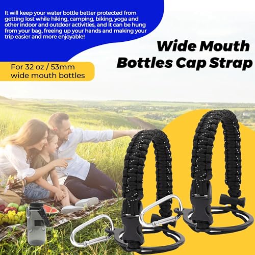 Cap Strap for 32 oz Wide Mouth Bottles - Durable Nocturnal Black
