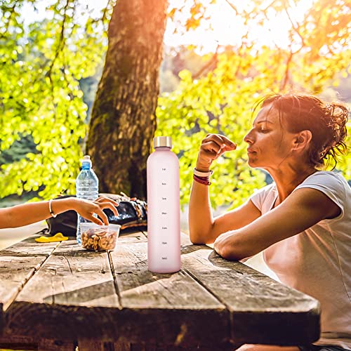 Eforcase 32 oz Water Bottle with Time Marker – Tritan, White (1 L)