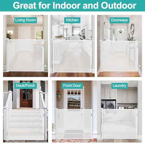 42 Inch Extra Tall Baby Gates for Doorways 55" Wide Retractable Dog Gate Indoor 3.5ft Extra Tall Baby Gates for Dogs Outdoor Retractable Gate for Stairs Prevent Kids/Pets from Jumping Over, White
