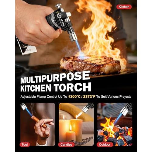 RAVS Butane Torch Lighter, DUAL Flame Mode Kitchen Torch, Refillable Cooking Torch Gun, Creme Brulee Torch Lighter, Blow Torch for Cooking, Welding, Mini Torch Soldering Torch, Butane is Not Included