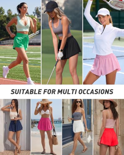 Womens Athletic Shorts High Waisted 2 in 1 Flowy Workout Skorts with
