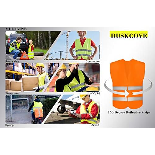 DUSKCOVE 20 Pack High Visibility Safety Vest for Traffic Work, Running, Surveyor and Security Guard - Construction Vest with 2 Reflective Strips, Made from Breathable Neon Yellow Mesh Fabric