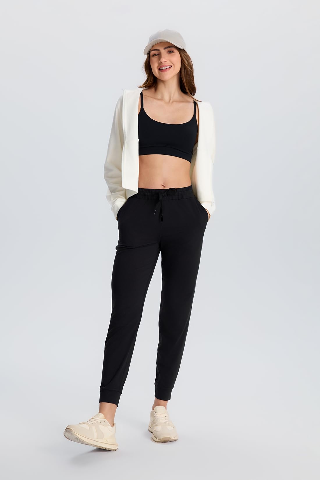 Yogipace Petite Women's Ultra-Soft Jogger Sweatpants with Pockets, Athletic Gym Pants for Lounge, Travel, Yoga,25",Black,Size M