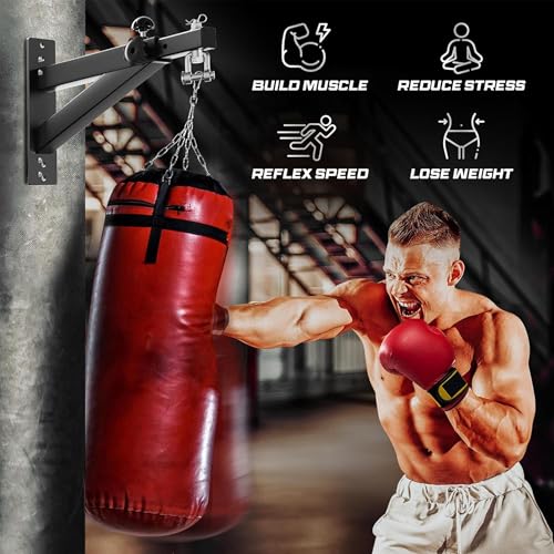 Yes4All Adjustable Wall Mount Punching Bag Hanger with Swivel Chain & Snap Hooks