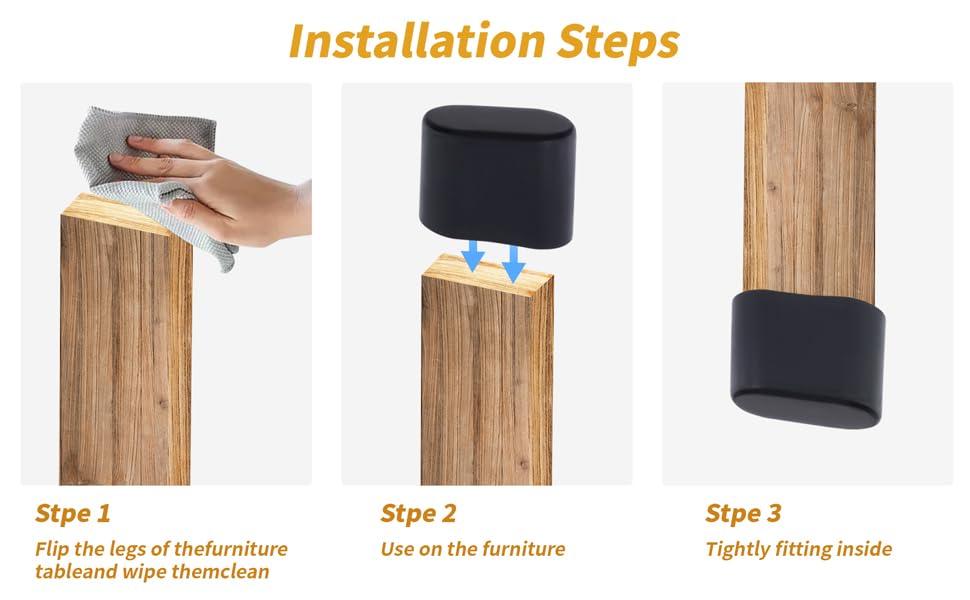 Geesatis 1.6" X 0.7" Oval Chair Leg Caps, PVC Table Chair Leg Cover, Hardwood Floor Protector, Double Thickness, Black, PVC, Rectangle,20 Pack