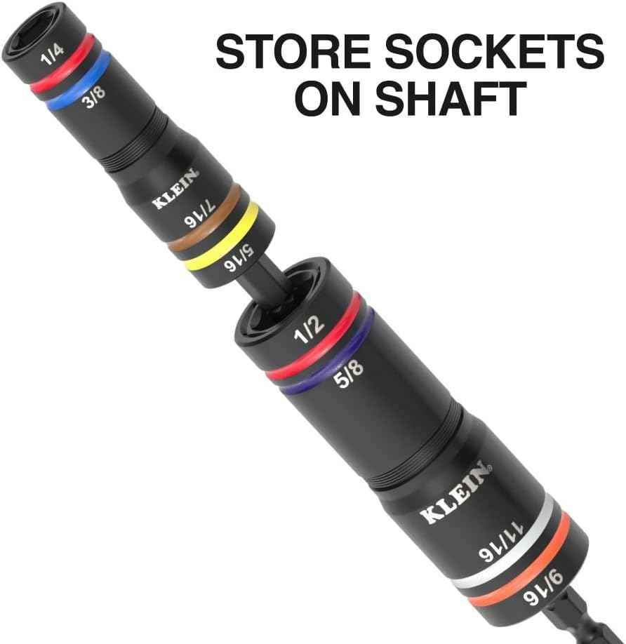 Klein Tools KNECT Quad Socket Set - 4-in-1 Color Coded, Heavy-Duty SAE Impact, 12 Sizes