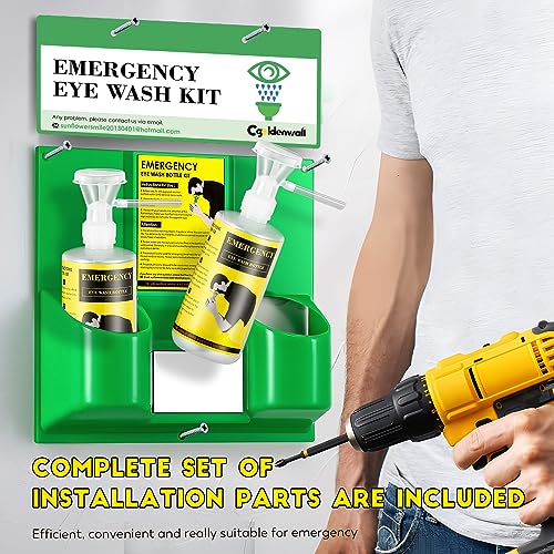 CGOLDENWALL Portable Eye Wash Station Wall Mounted Eyewash Station Emergency Eye Wash Kit, 2 * 16.09oz Eyewash Bottle, No Eyewash Solution, with a Free Eyewash Sign