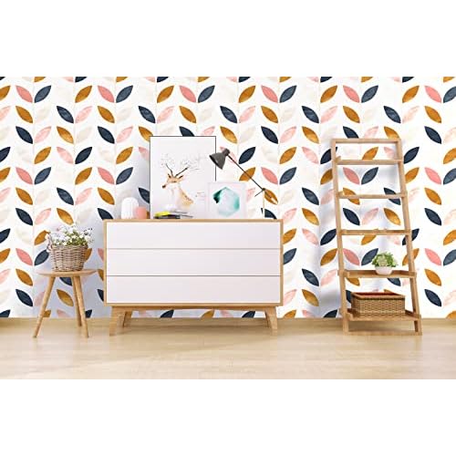 Floralplus Peel and Stick Wallpaper Boho Leaf Removable Wallpaper for Bathroom Renter Leaf Contact Paper for Locker Shelf Liner Vinyl Adhesive Wallpapers Wall Mural Decor 17.5 in x 118 in
