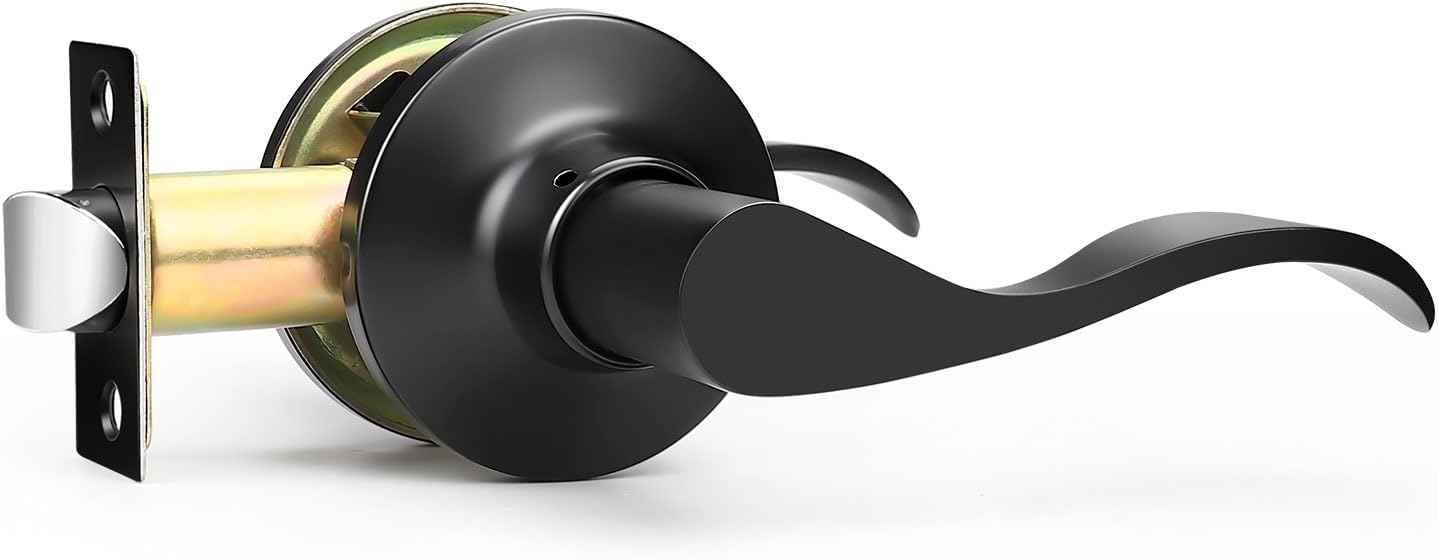 Black Privacy Door Levers - 6 Pack Keyless Modern Wave Handles for Bedrooms