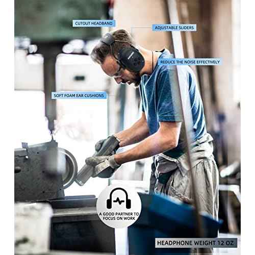 HZ07 Upgrade Bluetooth 5.3 Hearing Protection - NRR 25dB Noise Cancelling Earmuffs 40 Hours+ Playing Time with 1500mAh Rechargeable Battery for Mowing, Workshops, Black