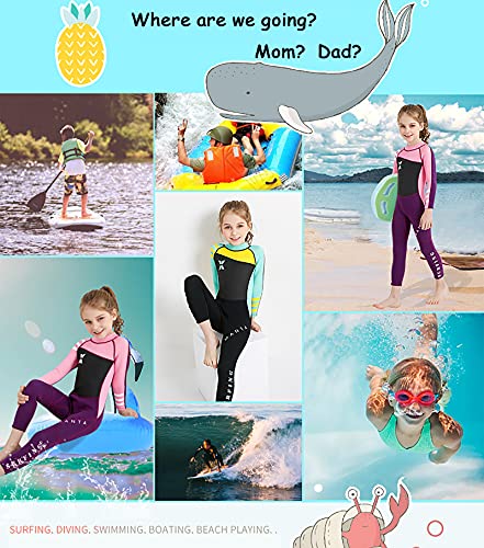 NATYFLY Pink Kids Wetsuit 2.5mm Neoprene Full Suit for Girls & Boys