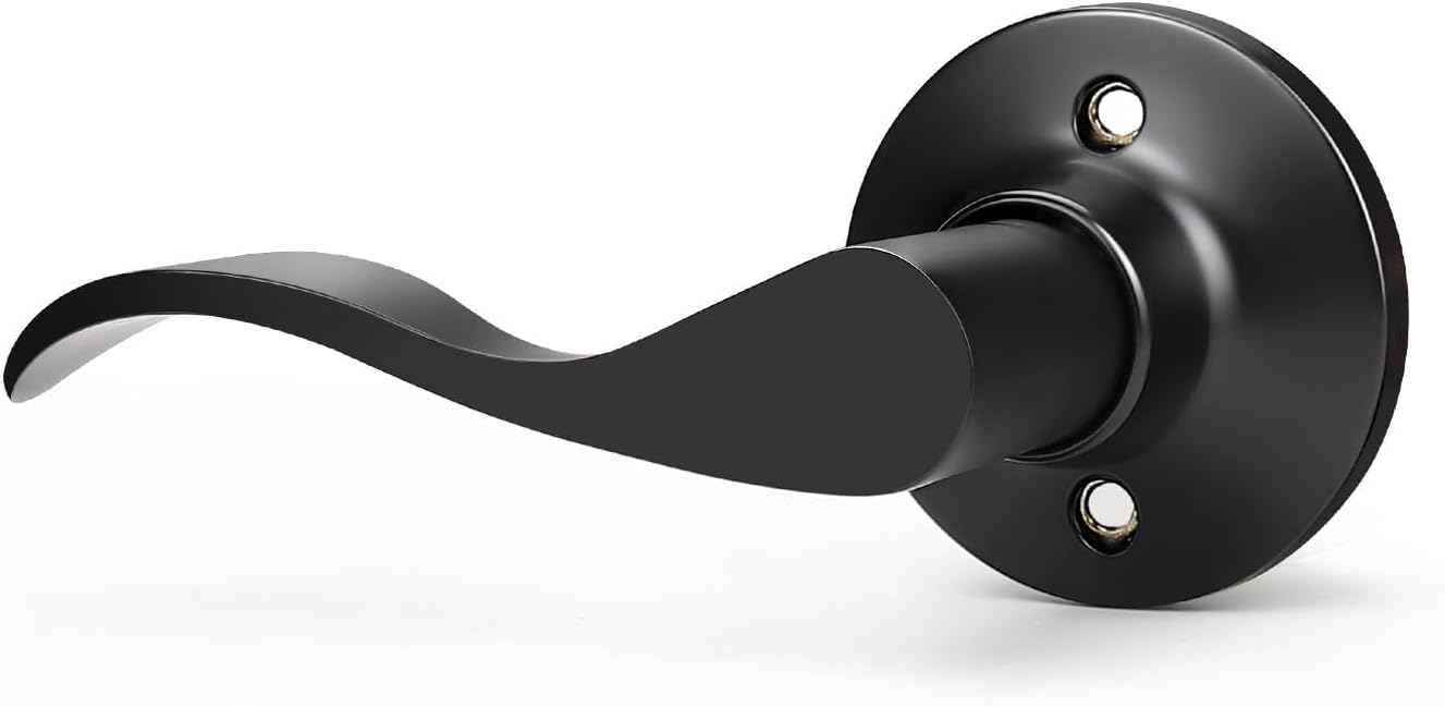 Black Privacy Door Levers - 6 Pack Keyless Modern Wave Handles for Bedrooms