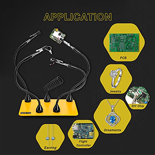 Fstop Labs Third Hand Soldering Tool PCB Holder Four Magnetic Based With Iron Holder, Flexible Metal Arms Helping Hands Crafts Jewelry Hobby Workshop Helping Station Non-Slip Steel Weighted Base