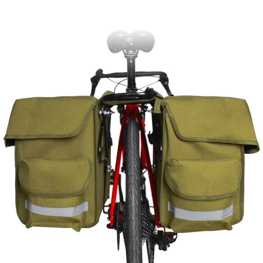 UNISTRENGH Bike Panniers Double Side Tail Bag Waterproof Canvas Bike Rear Rack Bag Large Capacity Cargo Saddle Rack Trunk Equipment Pack for Mountain Bike Riding Cycling (Military Green_50L)