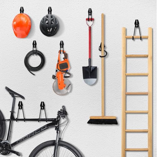 16 Pack Steel Wall Mount Garage Storage Hooks with Anti-Slip Coating, Heavy Duty, Hooks, for Hanging Bike, Ladder, Garden Tools