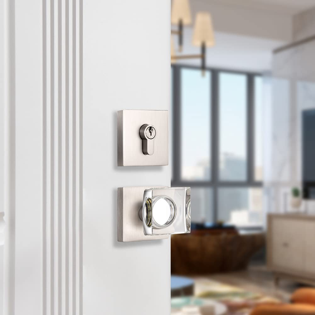 coolnews Crystal Glass Door Locks with Deadbolts, Entry Door Knob and Deadbolt Lock Set, Satin Nickel