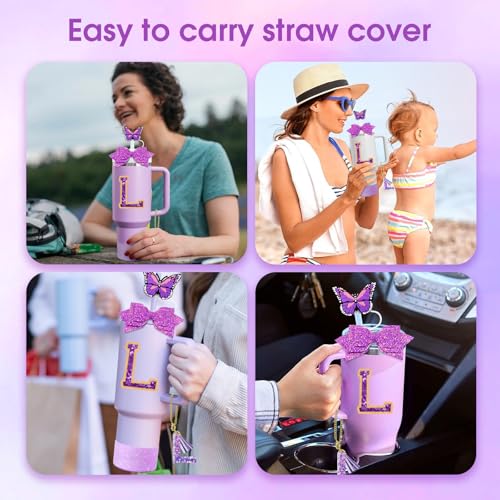 7-Piece Stanley Cup Accessories Set - Letter L, Silicone Straw Covers & Charms