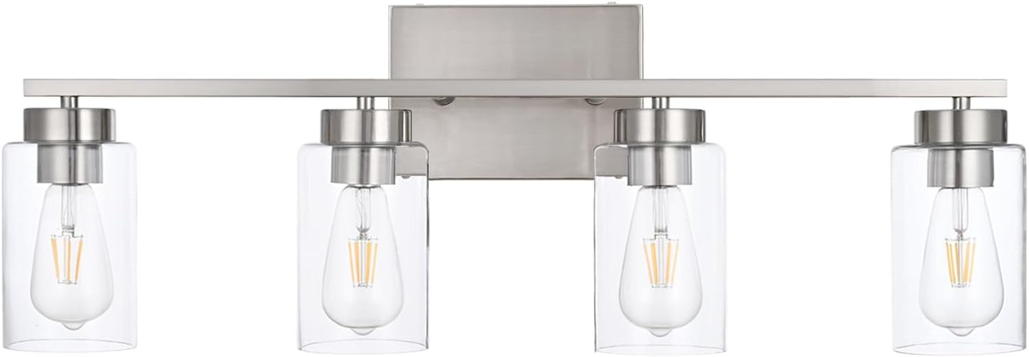 Modern 3-Light Bathroom Vanity Light in Brushed Gold with Clear Glass Shades