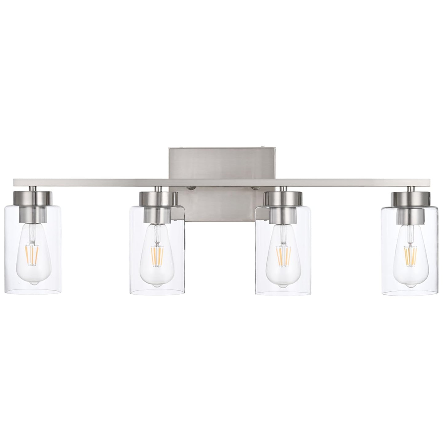 A1A9 4 Light Bathroom Vanity Light Fixtures, Brush Nickel Modern Wall Lights with Clear Glass Shade, Vintage Wall Sconce Lighting for Living Room, Mirror, Bedroom, Hallway (Nickel, 4-Lights)