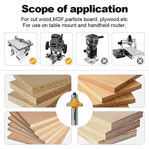 FivePears 3/8" Radius Roundover Router Bit 1/2 Inch Shank, Round Over Router Bit for Edging Forming Rounding