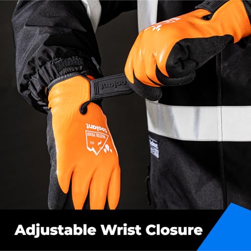 toolant 100% Waterproof Gloves Bulk Pack, 3 Pairs, Winter Work Gloves for Cold Weather, Touchsreen, Warm Freezer Gloves, Thermal Insulated, With Grip, Orange, Small