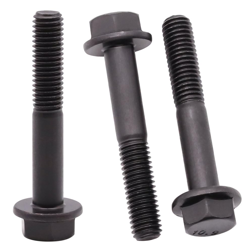 M12-1.75 x 80mm (4 Pack) Flanged Hex Head Bolts, Hexagon Flange Screws, Black Oxide Finish, 10.9 Grade Alloy Steel, Motocycle Car Bolts Replacements, Partial Thread