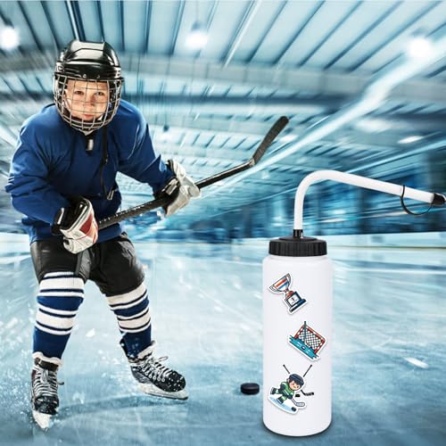 RhythmFit Hockey Water Bottle with Long Straw - 1# 35oz Sports Hydration Bottle + 100 Stickers