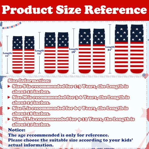 Kids Soccer Socks with Stripes - Toddler Knee High - American Flag, 6-9 Years