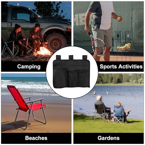 Lasuroa Black Nylon Beach Chair Cup Holder with 4 Pockets, Adjustable Strap