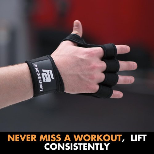Fit Active Sports Gripper Weight Lifting Gloves with Wrist Wraps - Extra Grip & Padding for Lifting, Gym Workout, Cross Training Fitness, & Weightlifting. for Men & Women. No Calluses (Large)