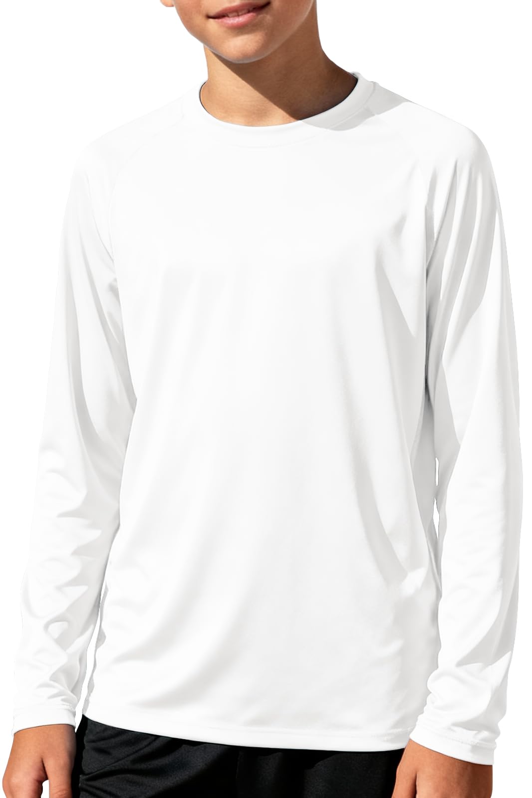 Silenroar Boys Athletic Shirts Long Sleeve, Active T-Shirt Moisture Wicking Crewneck Dry Fit Tee Outdoor Running Tshirt(White,10-12)