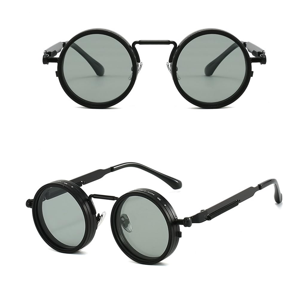 YG Culture Steampunk Rotating ND Filter Sunglasses, Adjustable Tint & UV400 Protection for Driving, Fishing, and Outdoor Activities (Black Frame)