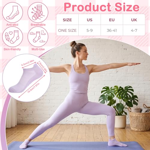 Grippy Non-Slip Pilates Socks - 6 Pairs for Women, Solid Color
