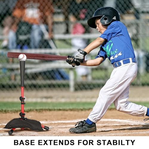 Portable Baseball Tee with Sandbag - Adjustable Height Red Kids Tee