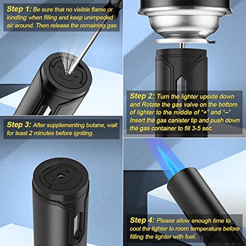 JEVSTU Black Torch Lighter with Fuel Window & Adjustable Flame – Windproof & Refillable for Cooking, Grilling, Survival, Gift
