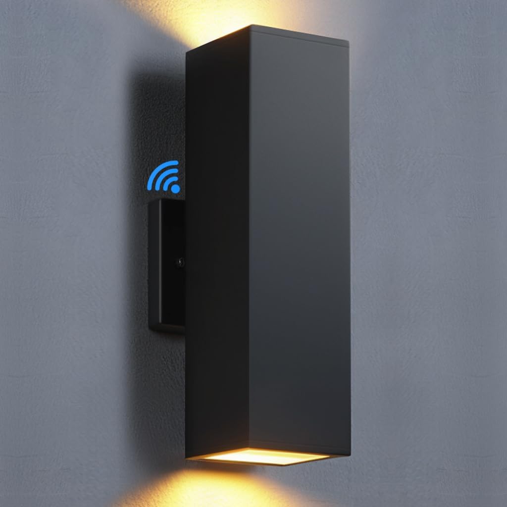 Modern Outdoor Wall Lights - Dusk to Dawn Square Matte Black Sconce with Bulbs, Aluminum Anti-Rust Up & Down Lighting for Porch & Garage