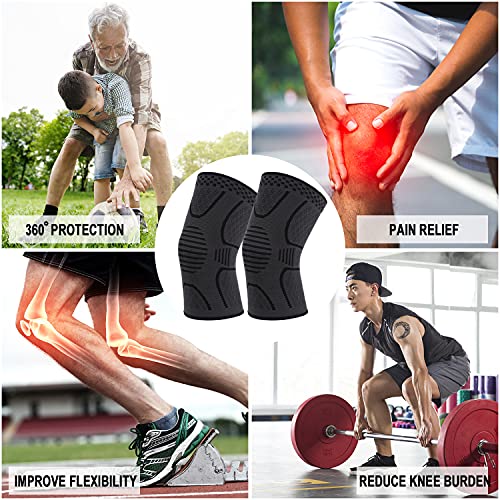 Copper Knee Brace Compression Sleeve Support - 2 Pack Black & Dark Grey Medium