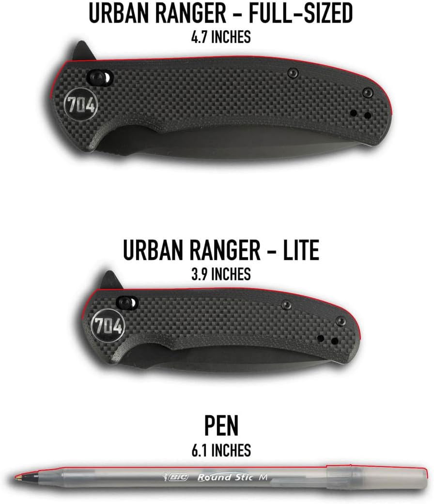 704 Gear Urban Ranger Lite V2 | EDC Folding Pocket Knife with Ambidextrous Thumbstud and Crossbar Lock | 2.91" Blade, 14C28N Steel, Reversible Pocket Clip | Black/Black