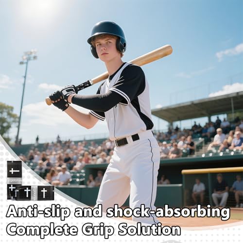 Baseball Bat Grip Tape - 2 Pack Non-Slip for All Players - Black/Cross