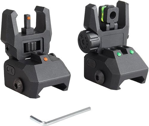 Fiber Optic Sights - Flip Up Front & Rear Backup Sights with Green & Red Optics - Black Polymer