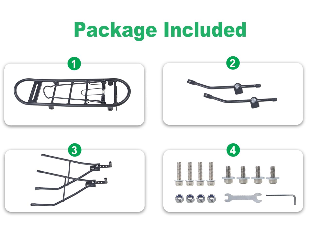 Rear Bike Rack Bike Cargo Racks Lightweight Alloy Aluminium 55LB Load Bearing Capacity Cargo Rack for Bike for Mountain Bike Road Bicycle Rear Rack, Height Adjustable Bicycle Rack 24"-28" Bike, Black