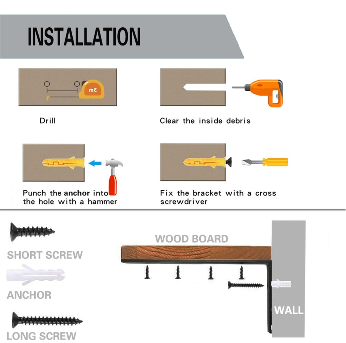 4 Pack Floating Shelf Brackets,6 Inch Heavy Duty Industrial Wall Shelf Bracket,Black Metal Hidden L Brackets for Shelves Support